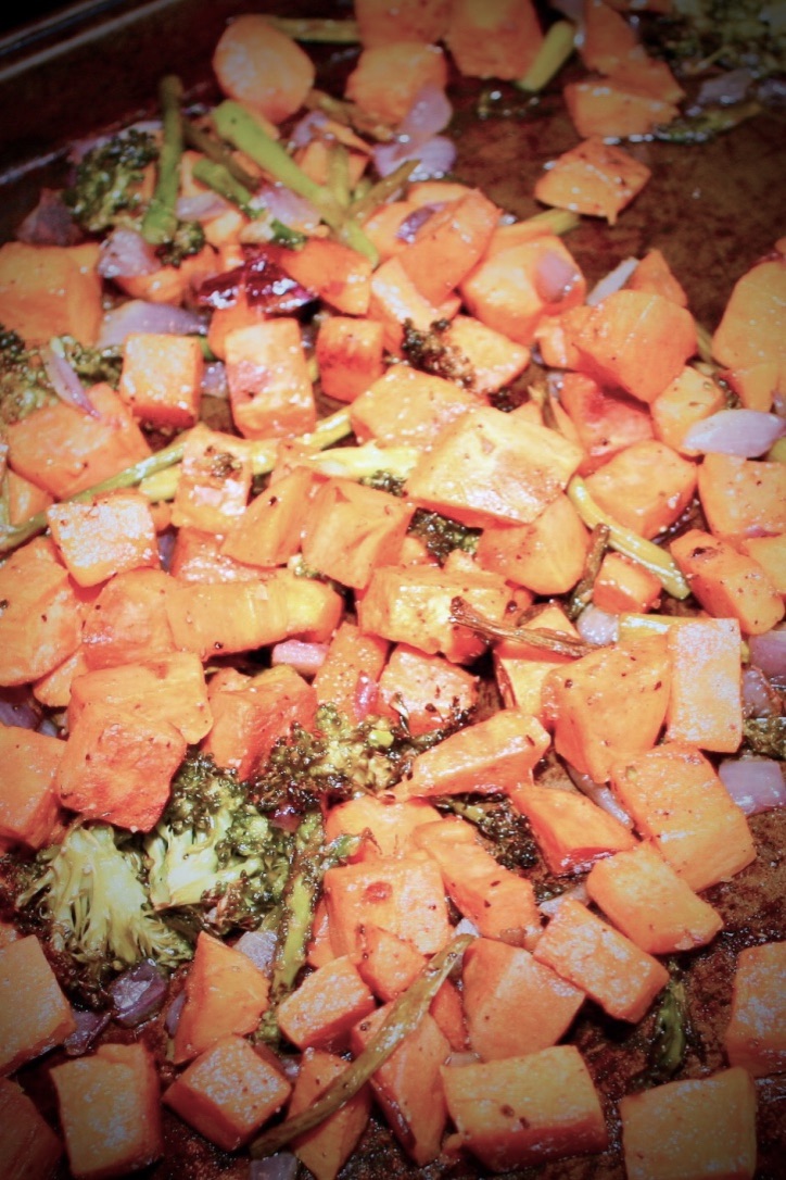 Roasted Sweet Potatoes, Onions, Broccoli and Asparagus The Buttered Home