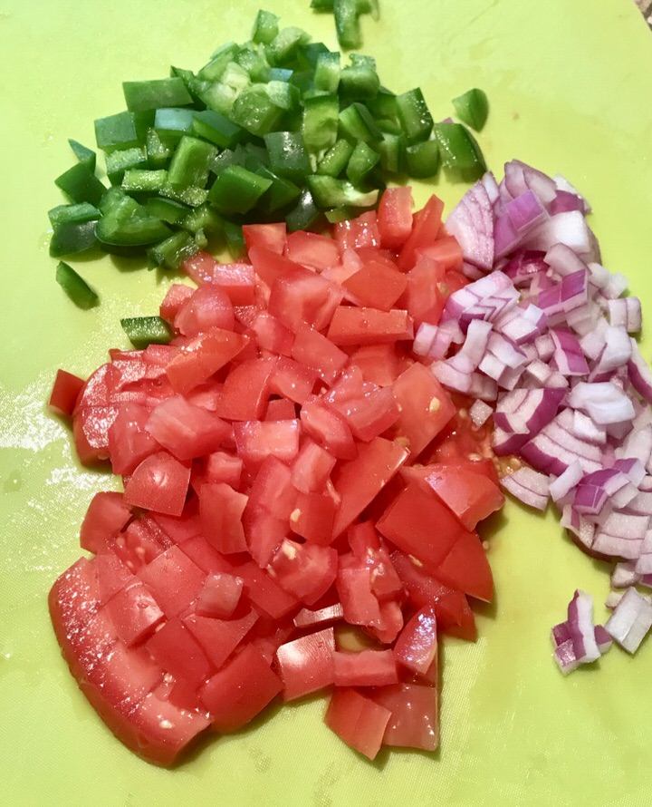 diced tomatoes, onions and green peppers