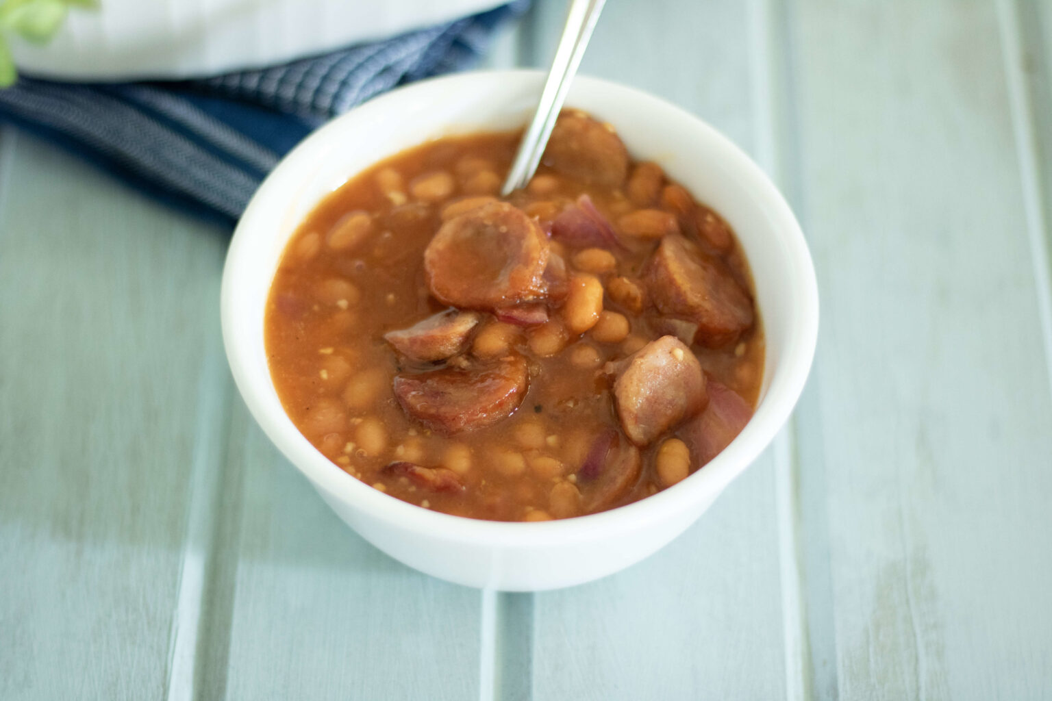 BBQ Baked Beans With Smoked Sausage - The Buttered Home