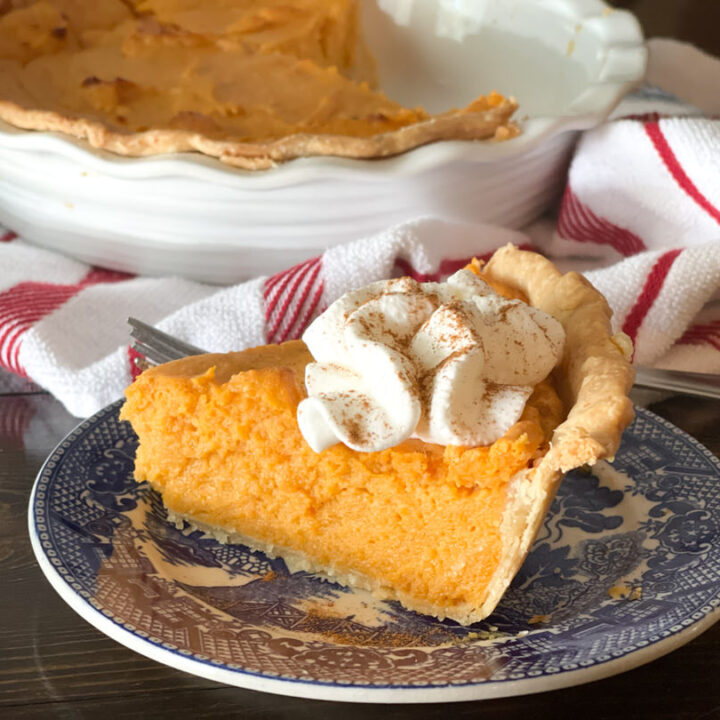 close up of sweet potato pie