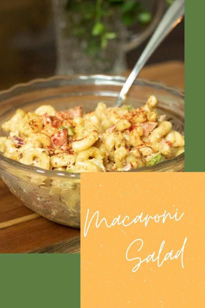 spicy macaroni salad pin for pinterest