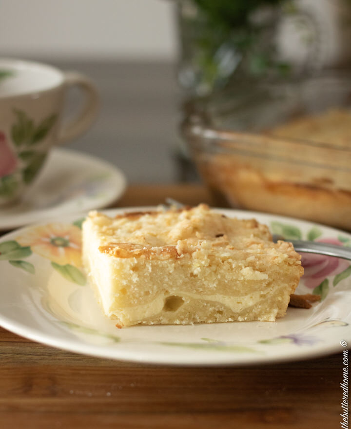 a slice of lemon coffee cake