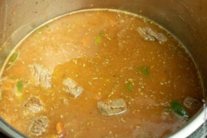 simmering the beef tips