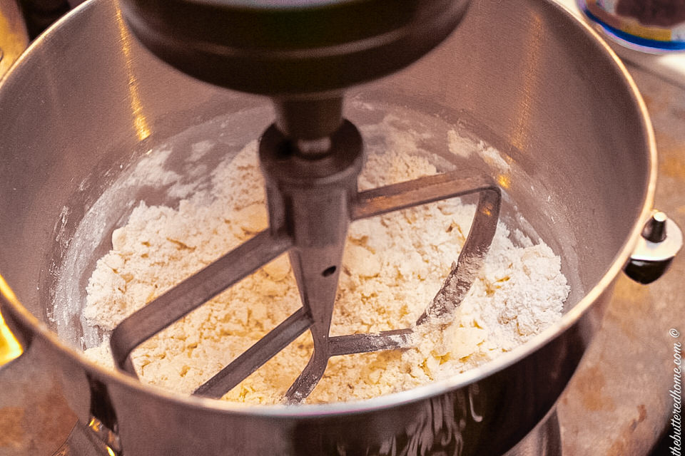 Mealy texture of pie dough or pastry once butter has been cut in