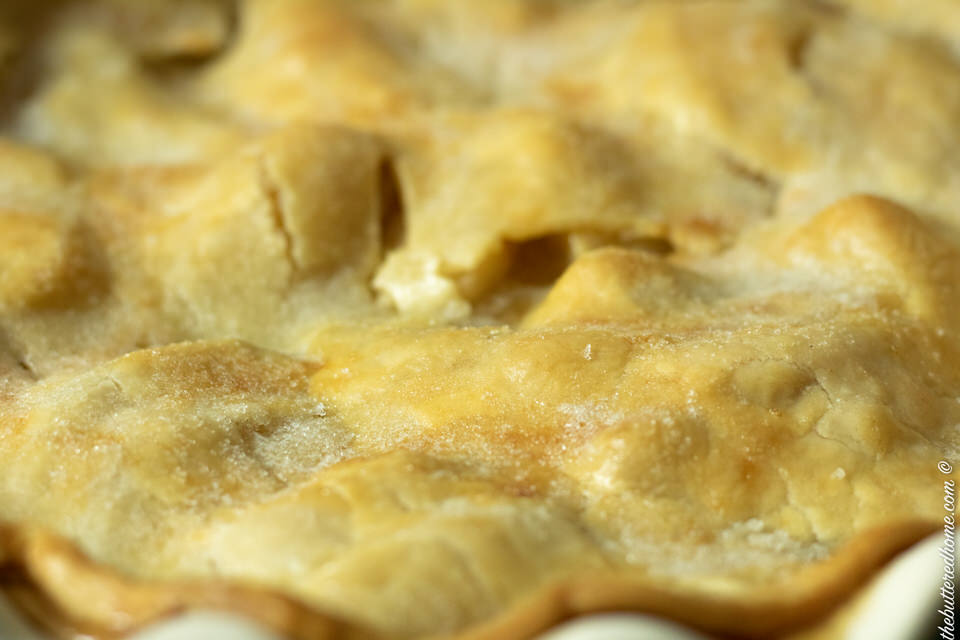 close up of apple pie crust