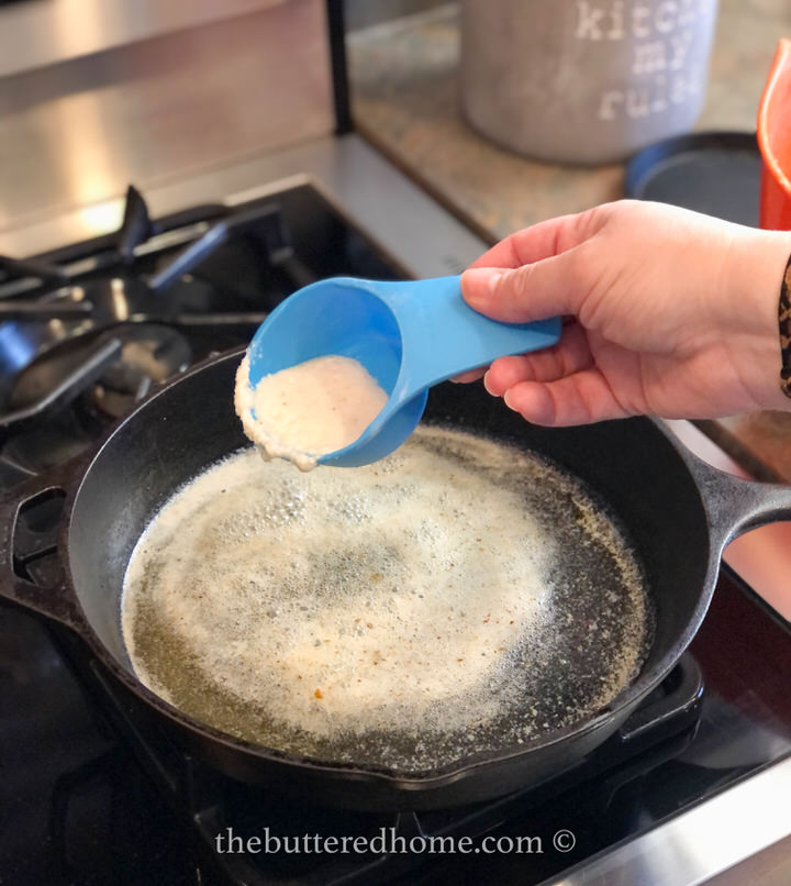 adding batter to hot pan