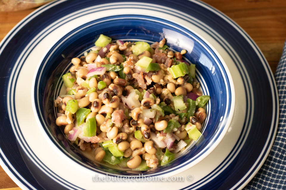 black eyed pea salad in serving bowl