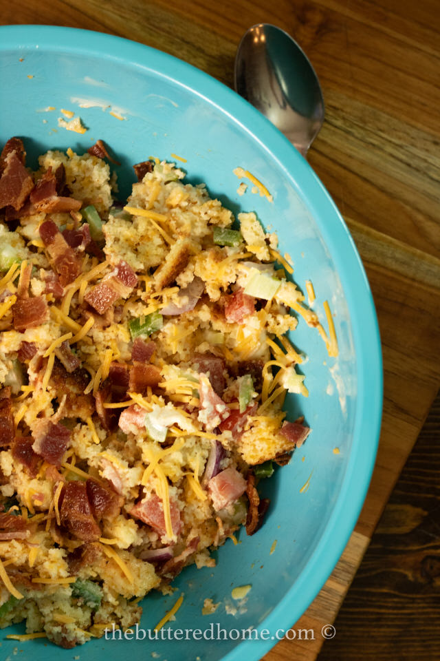 bowl of bacon cornbread salad