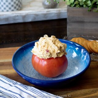 dill chicken salad in a serving dish on table