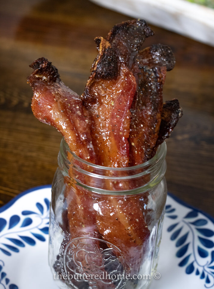 a close up picture of candied bacon