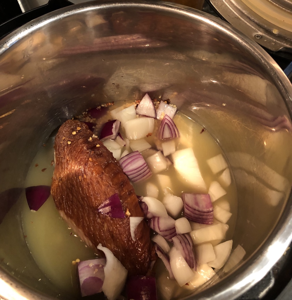broth added to instant pot