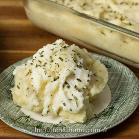 green and white plate of potatoes