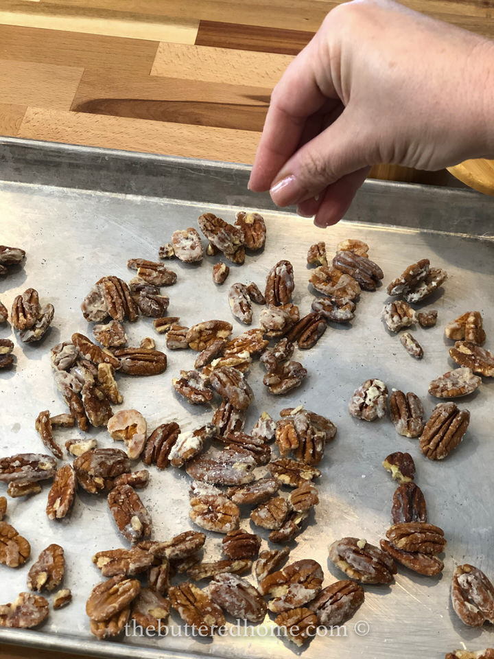 first seasoning of roasted pecans before going in the oven