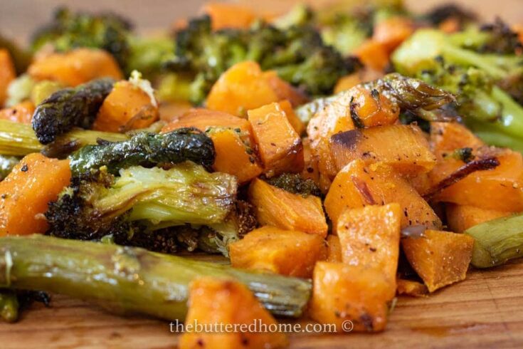Roasted Sweet Potatoes, Onion, Broccoli and Asparagus 