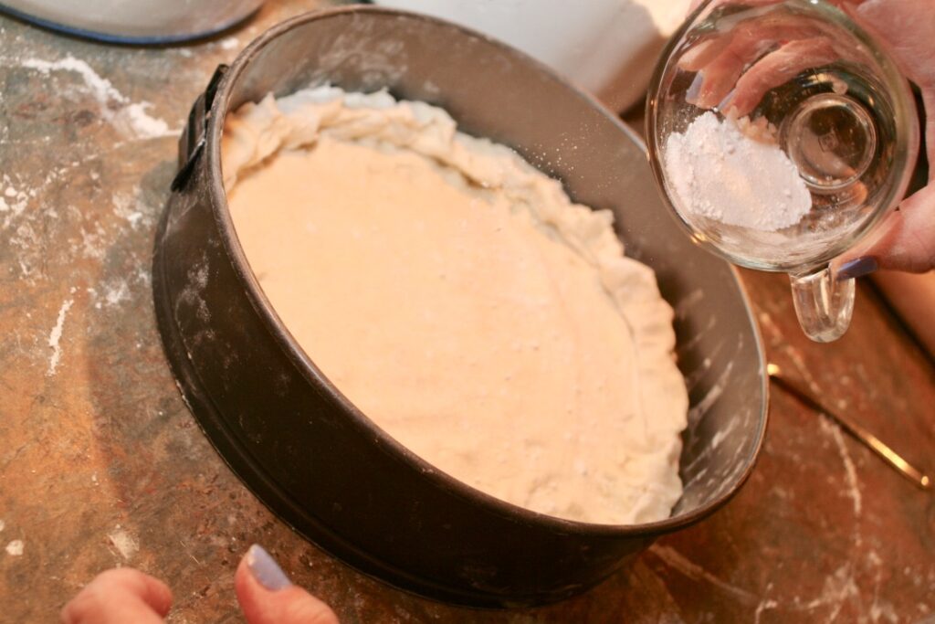 sugar and flour on pie crust