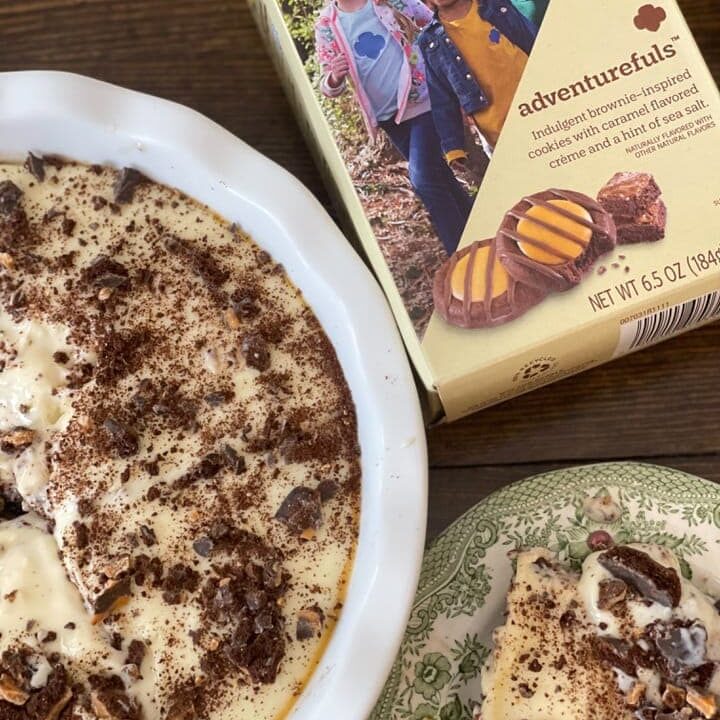 over head shot of cookie box and cheesecake
