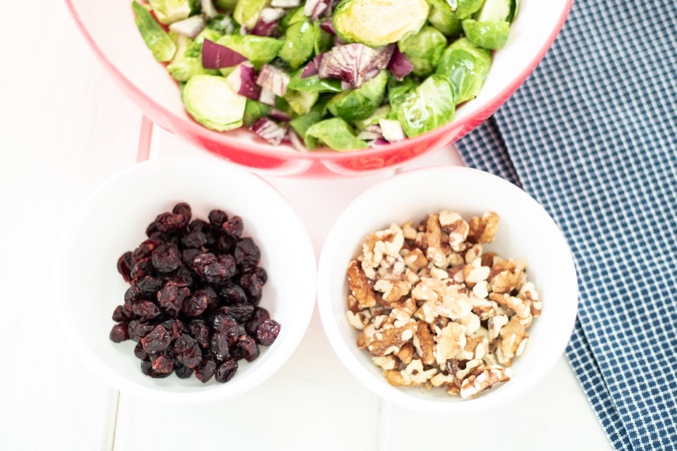 dried cranberries, pecans and red onion and Brussels