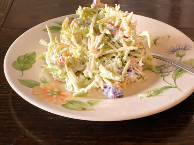 coleslaw on a floral plate