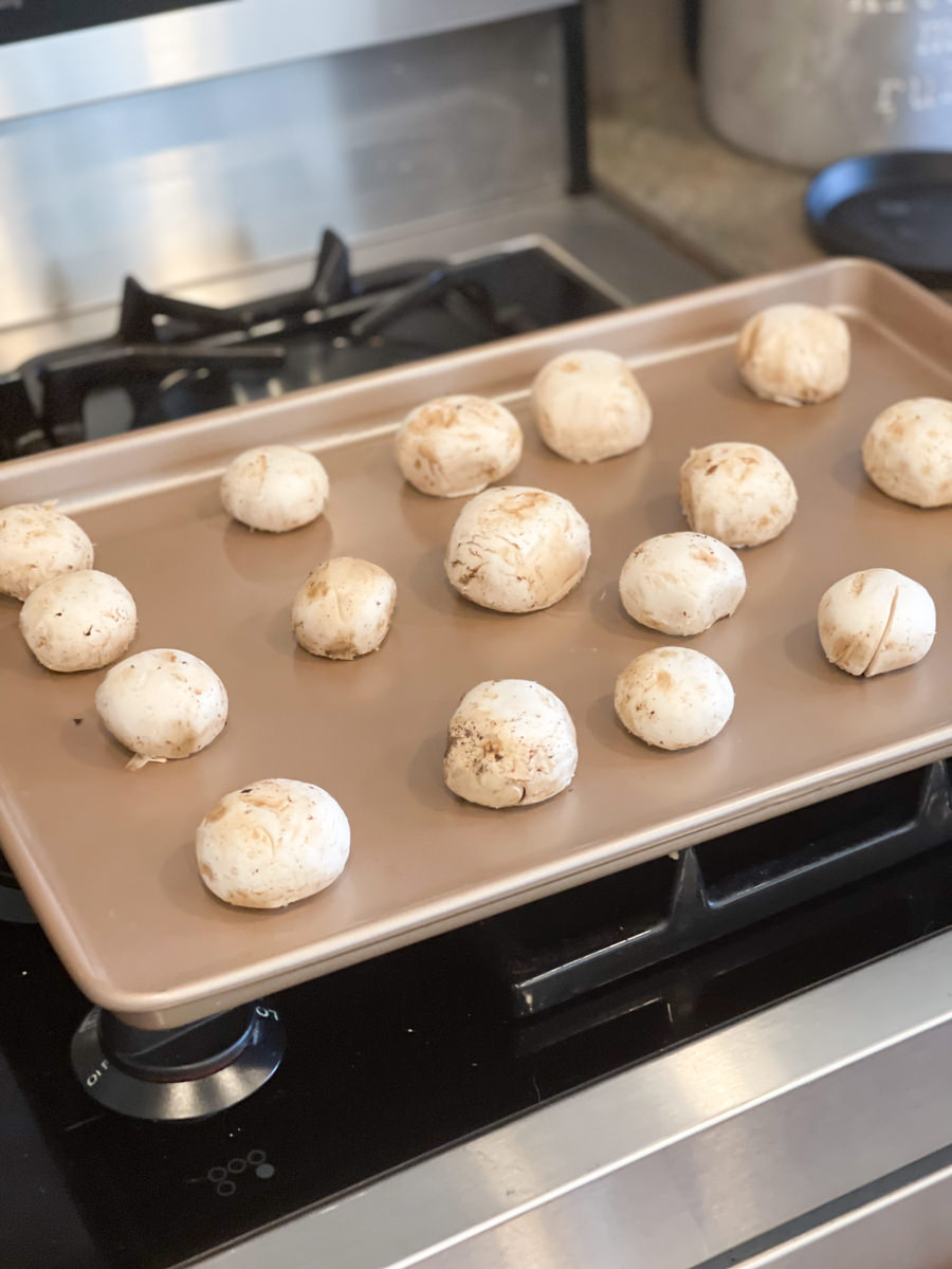 baking mushroom caps on a sheet pan