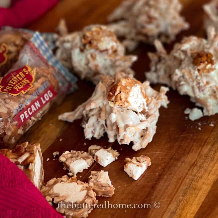 haystacks ona wooden board with a red towel