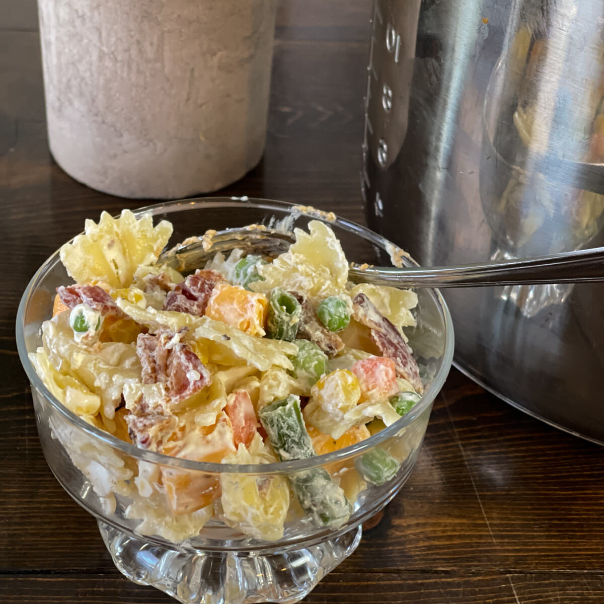 pasta in a clear dish