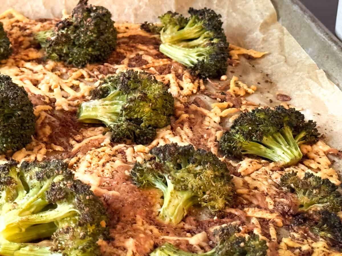 Broccoli chips before breaking apart.