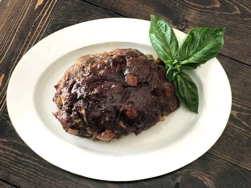 Momma B’s Horseradish Glazed Meatloaf on a white plate.